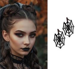 KOLCZYKI Czarne PAJĘCZYNY Wiedźma Halloween 2szt.