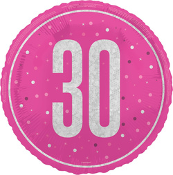 Balon Foliowy Różowy Błyszczący 30 URODZINY 45cm