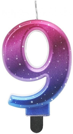 Świeczka na Tort Cyfra 9 Metalik Nocne Niebo 8cm