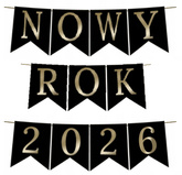 Baner NOWY ROK 2026 Czarno Złoty, 1kpl.