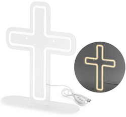 NEON LED KRZYŻ z Podstawką Komunia Chrzest 41x30cm