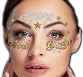 Naklejki na Twarz HAPPY NEW YEAR Srebrne, Złote