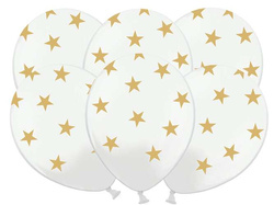 Balony 14" Białe w złote Gwiazdki, 1 szt.