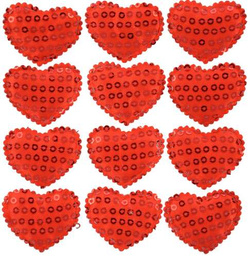 Naklejki Czerwone Cekinowe Serca Serduszka 12szt.
