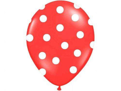 Balony 14''  czerwone w białe kropki, 5 szt.