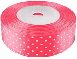 Wstążka satynowa w kropki różowa 22m, 25mm