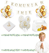 Zestaw KOMUNIA Balony Bieżnik Serwetki Baner IMIĘ