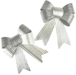 Zestaw kokard dekoracyjnych prążki srebrne 2szt.