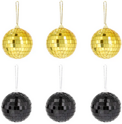 Zawieszki KULE DYSKOTEKOWE Złote Czarne 7cm 6szt.