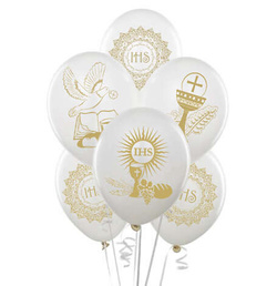 Balony z nadrukiem "KOMUNIA BIAŁY MIKS" -5 szt.