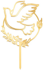 Topper na Tort Komunijny GOŁĄBEK Złoty 13cm