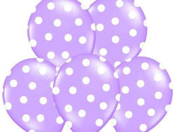 Balony 14'' fioletowe w białe kropki, 5 szt.