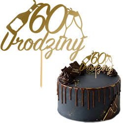Topper na Tort 60 URODZINY Party ZŁOTY