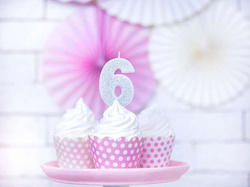 Świeczka cyferka 6 srebrna, 1 szt.