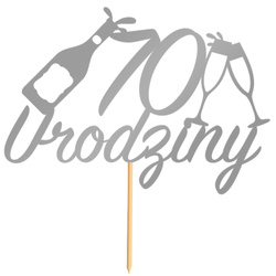 Topper na Tort 70 URODZINY Party SREBRNY
