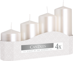 Świece walec, biały metaliczny, miks 4 szt. 