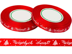 Wstążka satyna z nadr. Czerwona 12,5mm x 26y