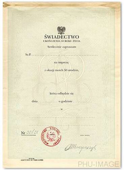 Zaproszenie na 50 urodziny PRL, 1 szt.
