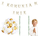 Zestaw Komunijny Balony, Baner z IMIENIEM, Bieżnik