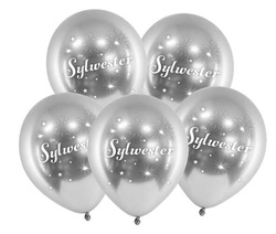 Balony Sylwester Srebrne 14 cali, 5 szt.