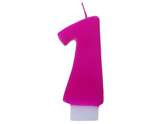 Świeczka cyferka "1", różowa, 1 szt.