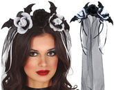 OPASKA Diadem Czarno Białe Róże Kwiaty Welon