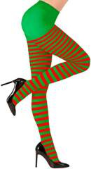 Rajstopy ELFA Elfki Zielone w Czerwone Paski, XL