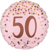 Balon Foliowy 50 URODZINY Różowy Konfetti 46cm