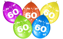 Balony odwrotny nadruk cyfra 60 SZEŚĆDZIESIĄT 5szt