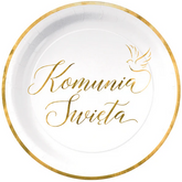 Talerzyki Białe Złote KOMUNIA ŚWIĘTA 18cm 6szt.
