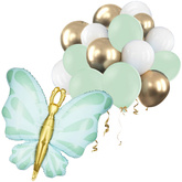 Zestaw Balonów Zielone Białe Złote + MOTYL