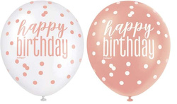 Balony Happy Birthday, Różowe złoto, 12 cali 6szt.