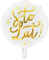Balon foliowy Sto lat!, 35cm, biały, 1 szt.