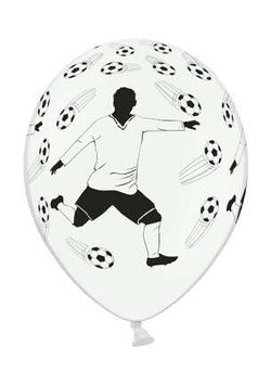 Balony z nadrukiem "Piłkarz i piłki" białe, 1 szt.