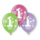 Balony „1st Birthday Girl” 28 cm, 6 szt.