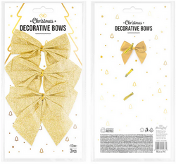 Kokardy Świąteczne Brokatowe ZŁOTE 12cm 3szt.