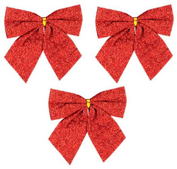 Kokardy Świąteczne Brokatowe CZERWONE 12cm 3szt.
