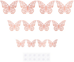 Naklejki Dekoracyjne 3D Różowe Złoto MOTYLE 12szt.