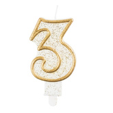 Świeczka B&C cyferka "3", złoty kontur, 1op.