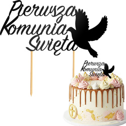 Topper na Tort KOMUNIA ŚWIĘTA Gołąbek CZARNY
