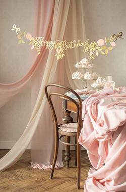 Baner Happy Birthday Kwiaty Różowy Złoty Urodziny