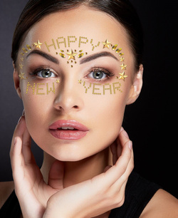 Naklejki Kryształki na Twarz HAPPY NEW YEAR Złote