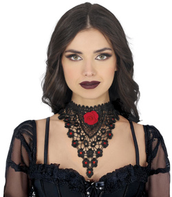 Naszyjnik Choker Gotycki Czarny Czerwona Róża