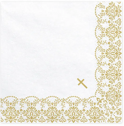 Serwetki KOMUNIJNE Białe ZŁOTE 33x33cm 20szt.