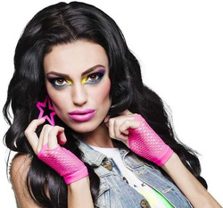RĘKAWICZKI z Siatki Kabaretki RÓŻOWE Neonowe DISCO