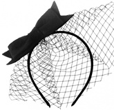 Elegancki Czarny FASCYNATOR Opaska Woalka