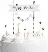 Dekoracja tortu Happy Birthday - pomponiki srebrne