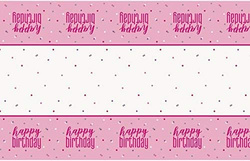 Obrus Foliowy Happy Birthday Różowy 137x213cm