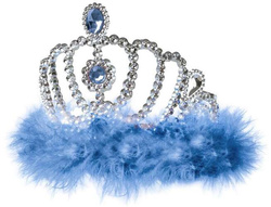 Diadem Tiara NIEBIESKA PUSZKIEM Futerkiem Królowa