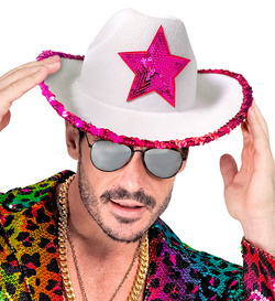 Kapelusz Kowbojski Biały z Różową Gwiazdą Cekiny